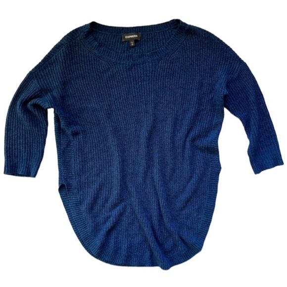 Express Sweater Womens X-Small XS Tunic Light Knit Blue Crew Neck Long Sleeve - Picture 1 of 6